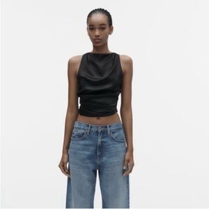 Zara Satin Cowl Next Backless Blouse, size XS